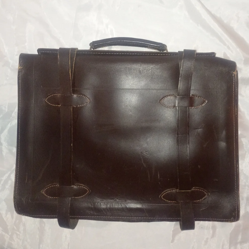 Vintage US Government Type VIII Leather Briefcase Navigation Document Bag Brass